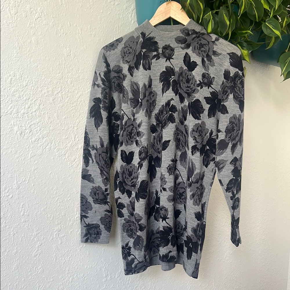 Magnolia Gray  Mock Neck Sweater with Floral Design